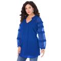 Plus Size Women's Ruffle Blouse by Roaman's in Vivid Blue Polka Dots (Size 12 W)