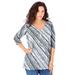 Plus Size Women's Long-Sleeve V-Neck Ultimate Tee by Roaman's in Grey Bias Stripe (Size 34/36) Shirt