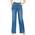 Plus Size Women's Invisible Stretch® Contour Wide-Leg Jean by Denim 24/7 in Medium Wash (Size 28 T)