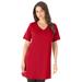 Plus Size Women's Short-Sleeve V-Neck Ultimate Tunic by Roaman's in Classic Red (Size 6X) Long T-Shirt Tee