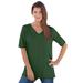Plus Size Women's V-Neck Ultimate Tee by Roaman's in Midnight Green (Size 3X) 100% Cotton T-Shirt