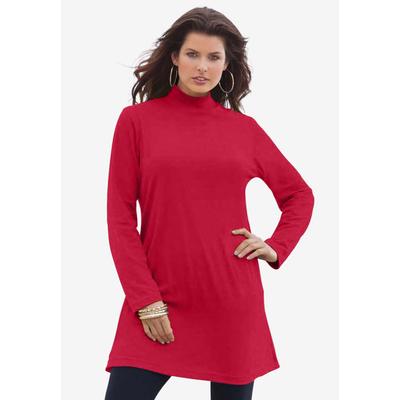 Plus Size Women's Ultimate Mockneck Tunic by Roaman's in Classic Red (Size S) 100% Cotton Mock Turtleneck