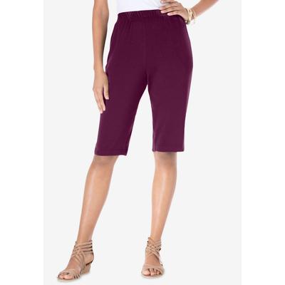 Plus Size Women's Plus Size Soft Knit Pull-on Bermuda Short by Roaman's in Dark Berry (Size M)