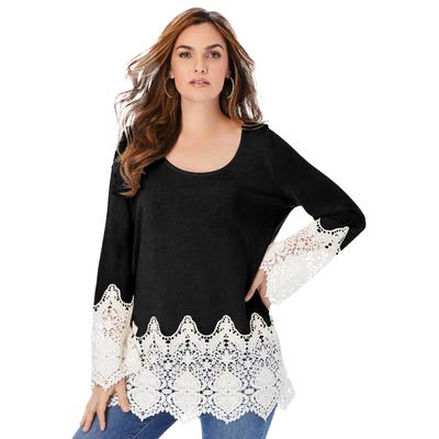 Plus Size Women's Fine Gauge Lace Pullover by Roaman's in Black (Size 26/28)