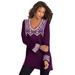 Plus Size Women's Fit-And-Flare Tunic Sweater by Roaman's in Dark Berry Fair Isle (Size 22/24)