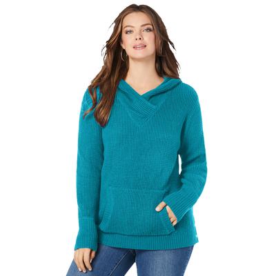 Plus Size Women's Thermal Hoodie Sweater by Roaman's in Deep Turquoise (Size 14/16)