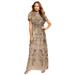 Plus Size Women's Glam Maxi Dress by Roaman's in Sparkling Champagne (Size 30 W) Beaded Formal Evening Capelet Gown