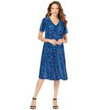 Plus Size Women's Ultrasmooth® Fabric V-Neck Swing Dress by Roaman's in Navy Star Medallion (Size 34/36)