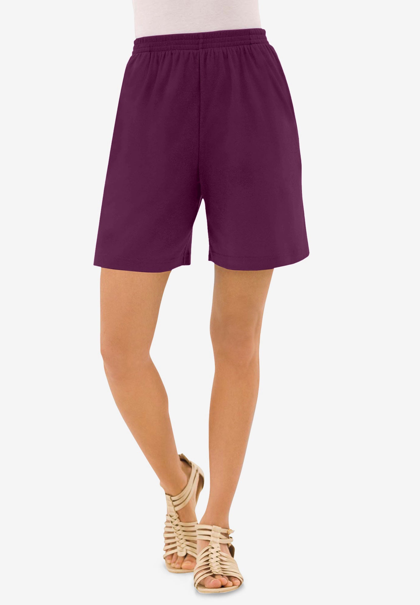 Plus Size Women's Plus Size Soft Knit Pull-On Short by Roaman's in Dark Berry (Size M)