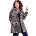 Plus Size Women's Plush Fleece Jacket by Roaman's in Khaki Graphic Spots (Size 1X)