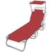 vidaXL Folding Sun Lounger with Canopy Steel and Fabric Red - 74.4" x 22.8" x 10.6"