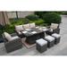 Gray Garden Patio Sofa and Rectangular Dining Set With Gas Firepit And Ice Bucket and Ottomans