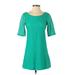 Buttons Casual Dress - Mini: Green Solid Dresses - Women's Size Small