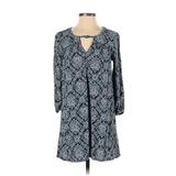 American Eagle Outfitters Casual Dress Tie Neck 3/4 Sleeve: Blue Acid Wash Print Dresses - Women's Size Small