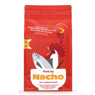 Made by Nacho Sustainably Caught Whitefish, Chicken and Bone Broth Recipe with Freeze-Dried Pork Livers Dry Cat Food, 10 lbs.