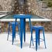 Longshore Tides Commercial Grade 30" Round Orange Indoor-Outdoor Bar Table Set w/ 2 Square Seat Backless Stools in Blue | 24 W in | Wayfair