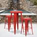 Longshore Tides Commercial Grade 30" Round Orange Metal Indoor-Outdoor Bar Table Set w/ 2 Square Seat Backless Stools Metal in Red | 24 W in | Wayfair