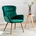 Everly Quinn Accent Chair Modern Tufted Button Wingback Vanity Chair w/ Arms Tall Back Desk Chair w/ Metal Legs For Living Room Bedroom Waiting Roo Wood/Upholstered | Wayfair