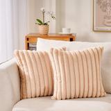 Mercer41 Byford Square Faux Fur Pillow Cover Faux Fur in White/Brown | 18 H x 18 W x 1 D in | Wayfair 0574655284FB44F5848BB6455744D022
