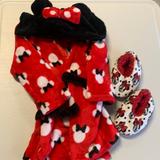 Disney Matching Sets | Disney Minnie Robe And Slippers | Color: Black/Red | Size: 2tg