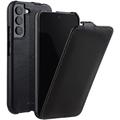 STILGUT UltraSlim Compatible with Samsung Galaxy S22 Plus Case - Samsung S22 Plus Leather Flip Case, Flip Case, Mobile Phone Case, Leather Case - Black Nappa