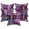 Stylo Culture Bohemian Seat Cushion Covers Purple Living Room 16 x 16 Inch Vintage Patchwork Ethnic 40x40 cm Cotton Decorative Floral Abstract Settee Cushion Covers | Set Of 5