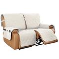 Recliner Chair Cover, Armchair Recliner Cover with Storage,Loveseat Recliner Slipcover for Leather Sofa,Washable Recliner Sofa Protector with Elastic Straps Protect for Pets Kids (2 Seater, White)