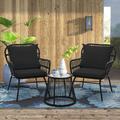 Bayou Breeze 3-Piece Patio Conversation Bistro Set, Outdoor All-Weather Wicker Furniture w/ Tempered Glass Top Table & 2 Wide Ergonomic Armchairs | Wayfair