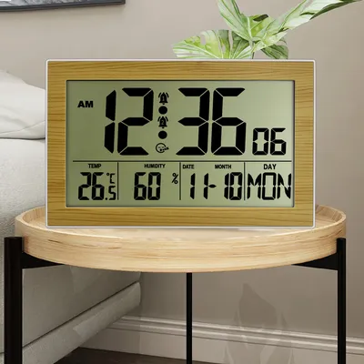 JIMEI-Réveil numérique multifonctionnel H181H grand écran LCD horloge murale avec hygromètre