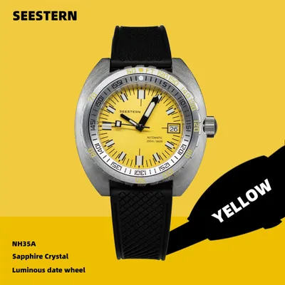 SEESTERN SUB300T Automatic Mechanical NH35 Diver Watch For Men Sapphire 200M Waterproof Luminous Wristwatch FKM Rubber Strap