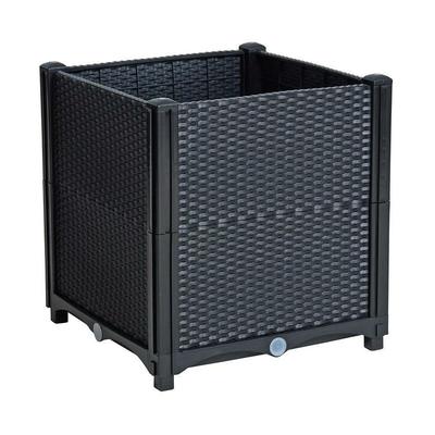 Blumenbeet Hochbeet Gemüsebeet 40x40x44 cm Pflanzbeet Polyrattan Pflanzkasten Schwarz