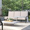 Summer Classics Haley Teak Patio Sofa w/ Cushions Sunbrella® Fabric Included in Brown/White | 37.75 H x 81.75 W x 36.5 D in | Wayfair