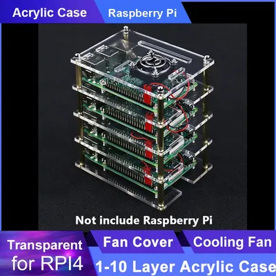 1-10 Layer Raspberry Pi 4 Acrylic Case Transparent Enclosure + Cooling Fan + Fan Cover for Raspberry