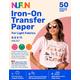 NuFun Activities Printable Iron-on Heat Transfer Paper for T Shirts, Light Fabrics, 50 Sheets 8.5 x 11 inch, Long Lasting, Durable, Professional Quality, Easy DIY, Non-Toxic, Made In the USA