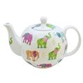 Rock the Home Tea Pot - Colourful Elephants, White Fine English Bone China Teapot, Made and Hand Decorated in England, Dishwasher and Microwave Safe, Holds 4 Cups 42 fl oz (1200 ml)