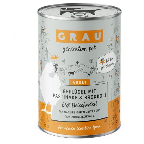 GRAU Hundefutter 6 x 400 g - Geflügel mit Pastinake & Brokkoli