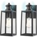 Longshore Tides 14 Inch Dusk To Dawn Sensor Outdoor Wall Sconce Set Of 2 Aluminum/Glass/Metal in Black/Gray | 14.37 H x 5.75 W x 6.5 D in | Wayfair