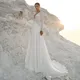 Robe de mariée Sexy à col en V et manches longues en dentelle de style bohème dos nu en