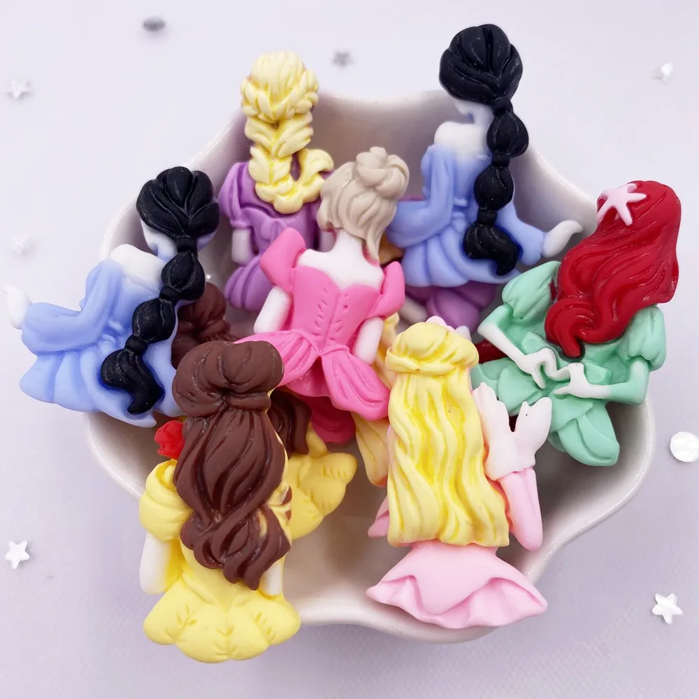 Figurine de princesse fille colorée en résine peinte à la main, 12 pièces, en pierre à dos plat, pour Scrapbook, bricolage, accessoires artisanaux de décoration OM17