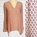 Anthropologie Tops | Maeve Anthropologie Long Sleeve Pink Geometric Pattern V-Neck Asymmetric Hem 4 | Color: Cream/Pink | Size: 4