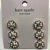 Kate Spade Jewelry | Kate Spade New 3 White "Spade" Linear Flower Earrings | Color: Gold/White | Size: 3/8" X 1-3/8" Drop