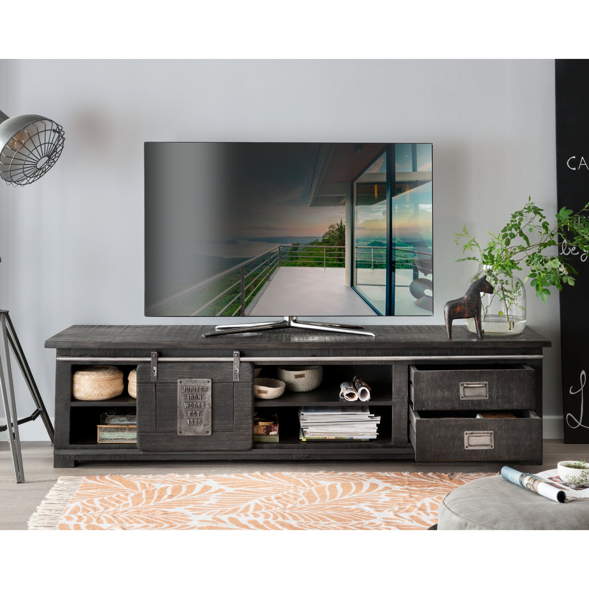 3S Frankenmöbel »Cosma« Massivholz TV Board II grau WZ-0480 / 200x50x55 cm