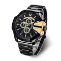 Cagarny-Montre-bracelet à quartz en acier inoxydable pour homme horloge militaire noir or