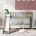 Solid Wood Twin Size Low Loft Bed with Ladder and Slide