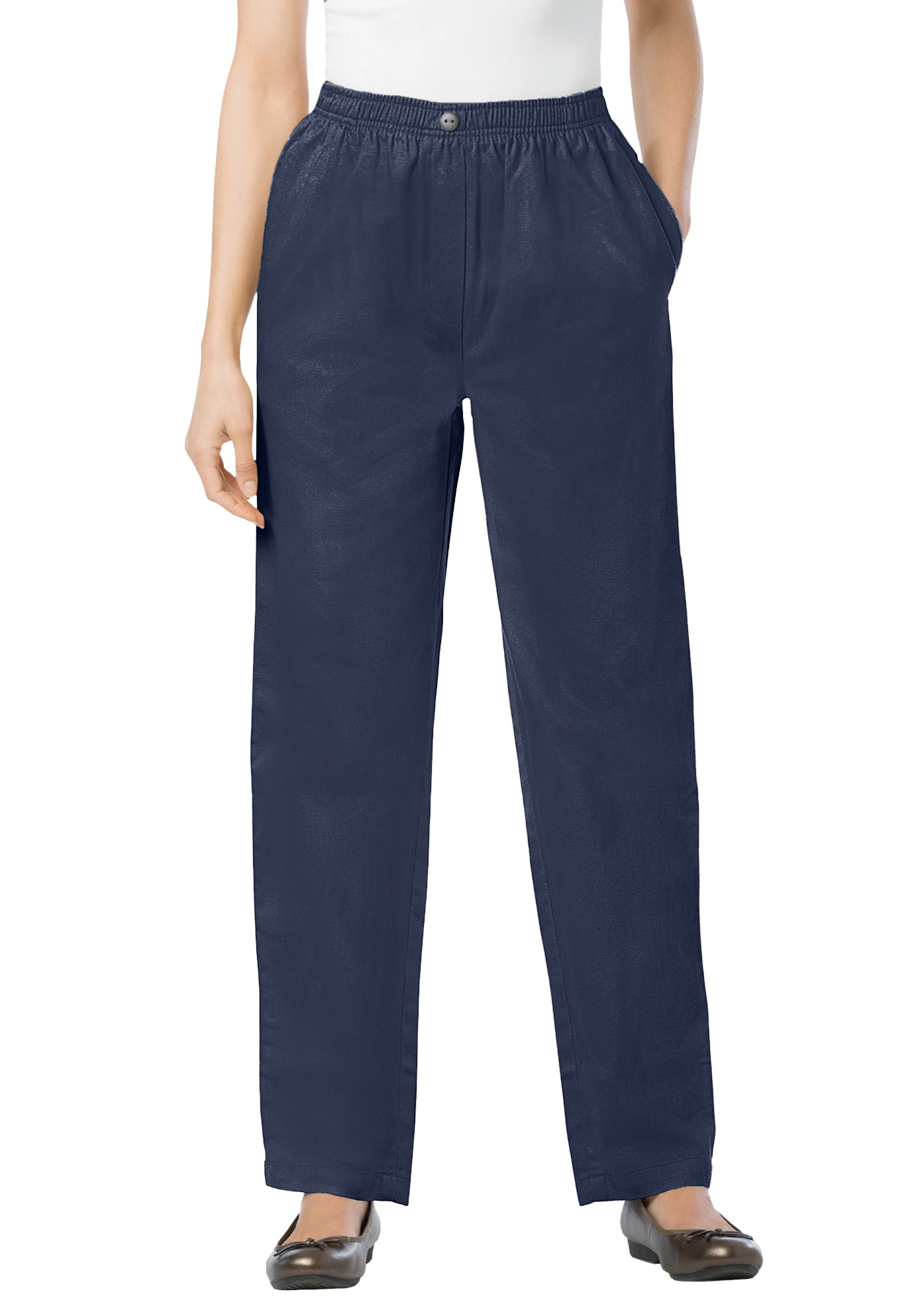Plus Size Women's Straight-Leg All-Cotton Denim Pull-On 7-Day Elastic-Waist Jeans by Woman Within in Navy (Size 42 W) Pant