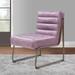 22 Inch Top Grain Leather Accent Chair, Metal Frame, Tufted Channel, Purple