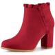Perphy Women's Ruffle Block High Heels Ankle Boots Red 4 UK/Label Size 6 US