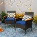 Lark Manor™ Argyri 5-piece Metal Patio Outdoor Dining Set w/ Umbrella, Pe Rattan Wicker Chairs, Navy Blue Cushions | 37 W x 37 D in | Wayfair