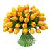 Primrue Real Touch Tulips Centerpiece In Vase Polyester/Polysilk in Orange/Yellow | 13.5 H x 14 W x 14 D in | Wayfair