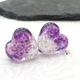 Lampwork Beads Handmade, Silver Boo Heart Pair, Glass Beads, sparkle, purple beads made to order